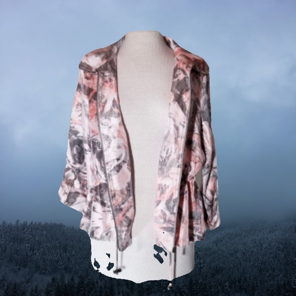 RUBY RD JACKET PINK ABSTRACT FLORAL SIZE 16P WITH ZIPPER AND DRAWSTRING WAIST - Picture 2 of 8